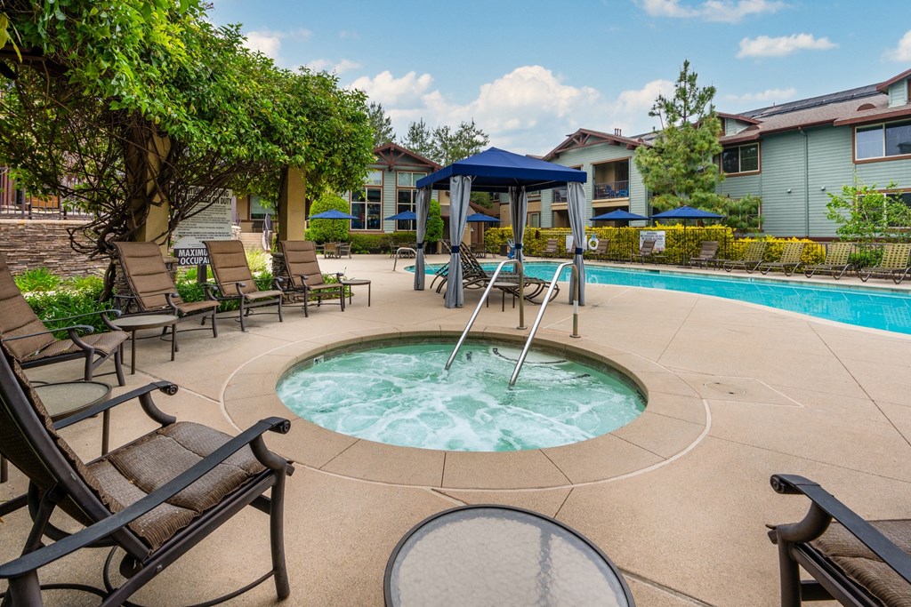 Pool area at 55+ FountainGlen Jacaranda, Fullerton, CA