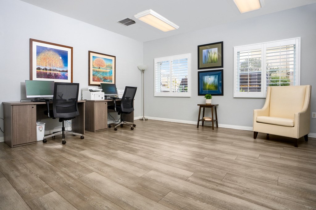 Business center at 55+ FountainGlen Seacliff, Huntington Beach