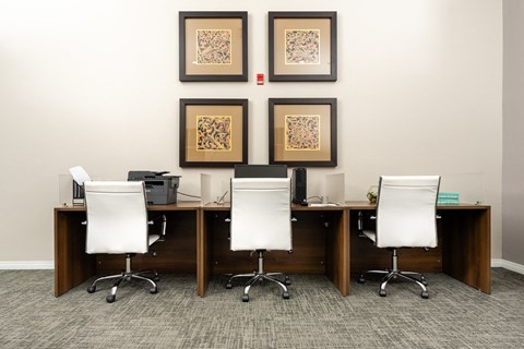 business center with computer and printer at 55+ FountainGlen Valencia, California, 91354