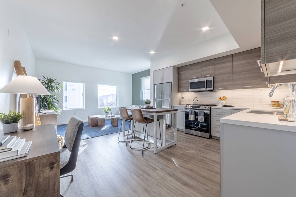 Kitchen with wood cabinets and stainless steel appliances