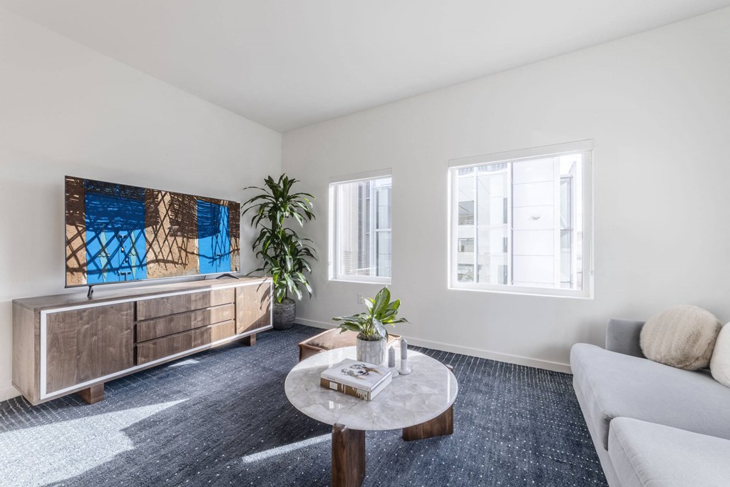 a living room with a couch and a coffee table