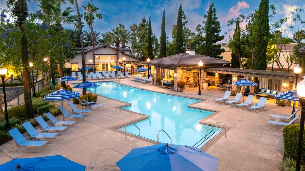 Large outdoor swimming pool at The Grove Apartments, Ontario, CA