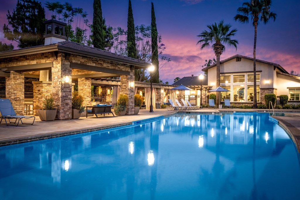 Swimming pool view at The Grove Apartments, Ontario, California