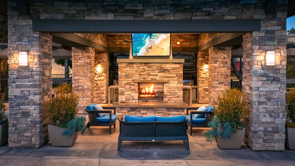 Cozy outdoor seating area at The Grove Apartments, Ontario