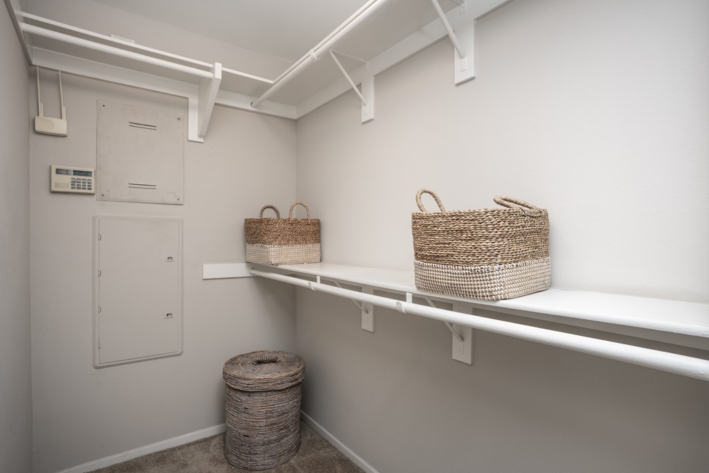 Closet with shelf at The Grove Apartments, Ontario