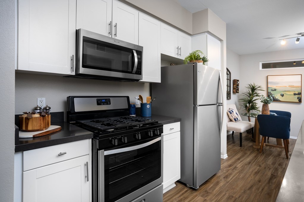 Modern kitchen at The Grove Apartments, Ontario, California