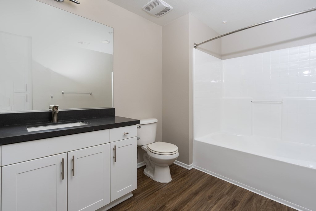 Bathroom with toilet at The Grove Apartments, California