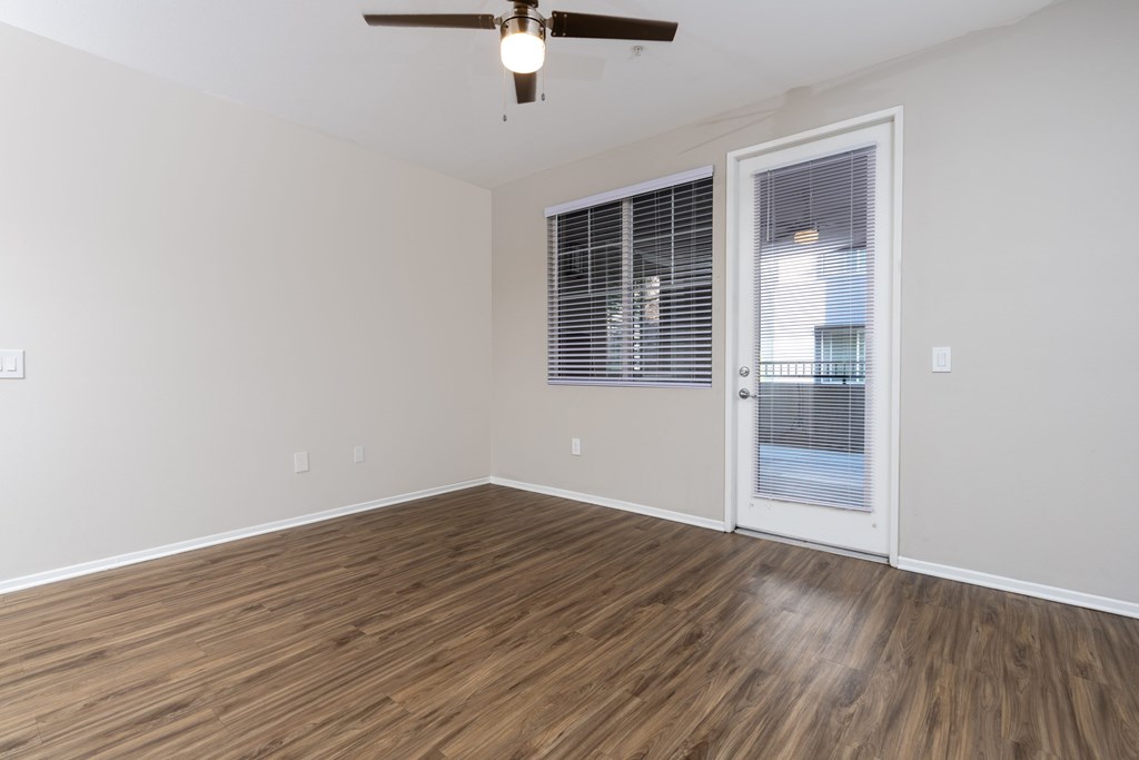 Unfurnished room with ceiling fan at The Grove Apartments, Ontario, CA, 91761