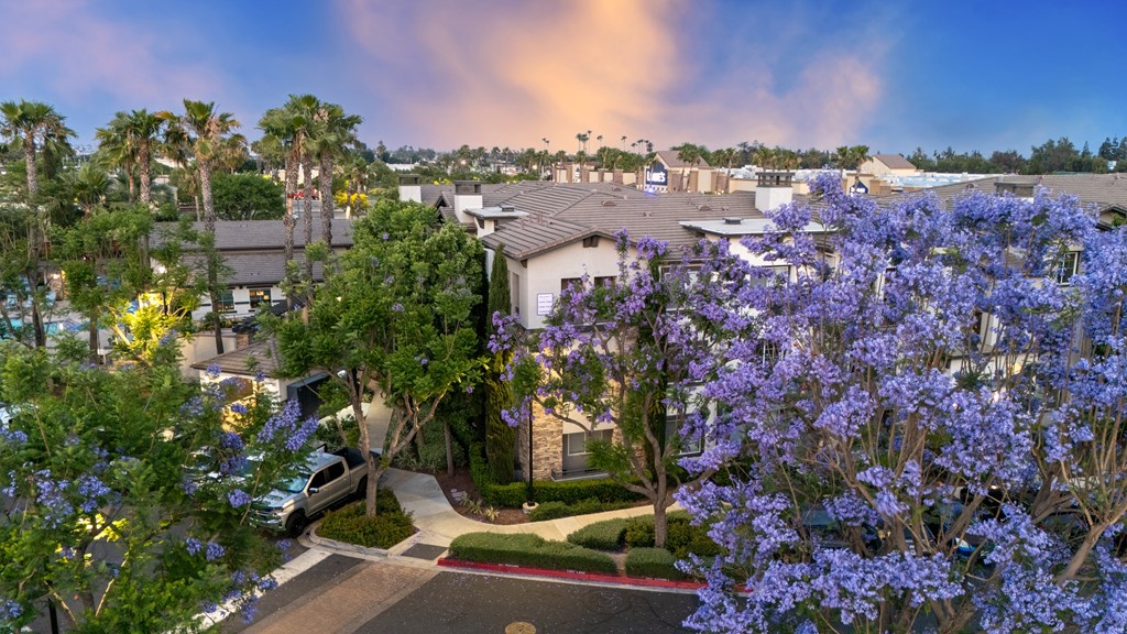 Residential area with houses and trees at The Grove Apartments, Ontario, 91761