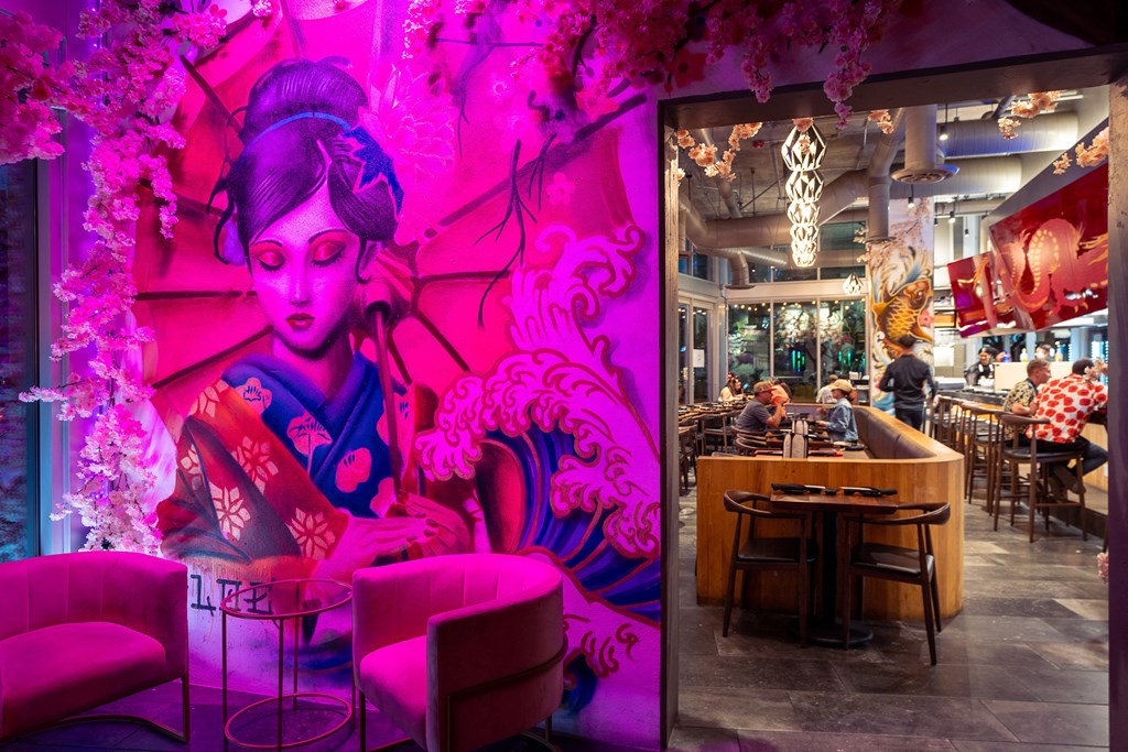 Artwork on the side of a building.