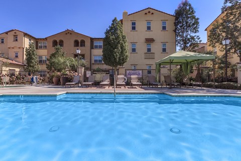 the swimming pool with lounge seating at Paseos at Magnolia