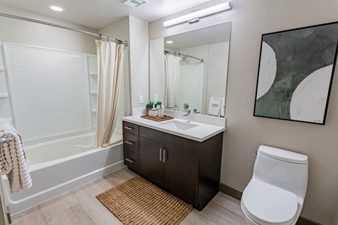 furnished bathroom with garden style tub at Bayswater Apartments, Burlingame, 94010