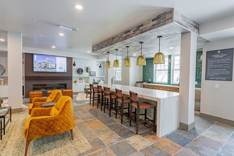 resident kitchen with lounge seating at Bayswater Apartments, Burlingame, CA