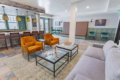 resident  lounge with stylish seating at Bayswater Apartments, Burlingame, 94010