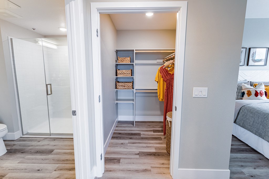 Bedroom with walk in closet and bathroom