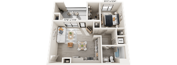 1B 1B Floor Plan at North Grove, Riverside, California