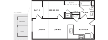 A floor plan of a house with a living room, dining room, kitchen, bedrooms, and bathrooms.