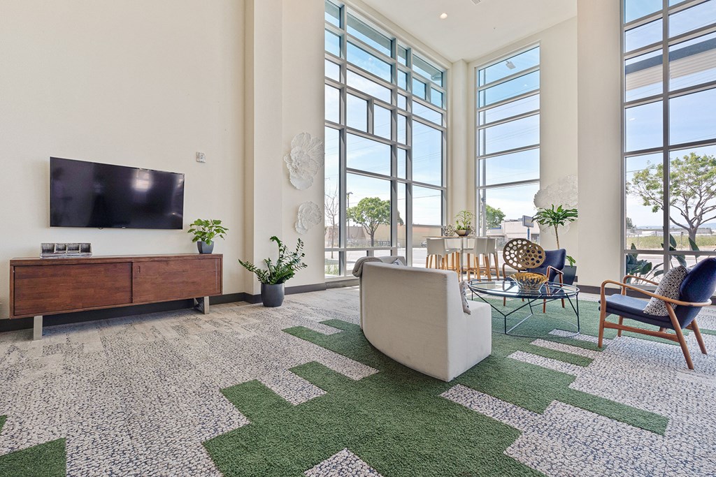 Indoor seating area with TV