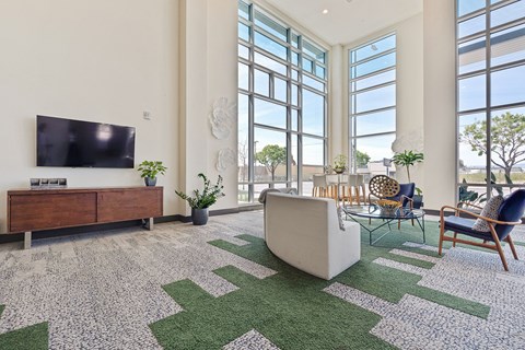 Indoor seating area with TV