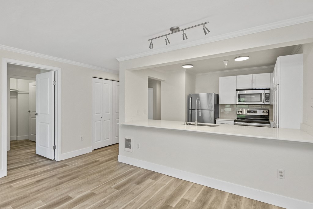 a kitchen and living room i