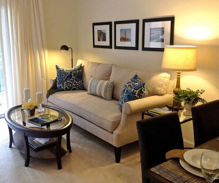 a living room with a couch and a table