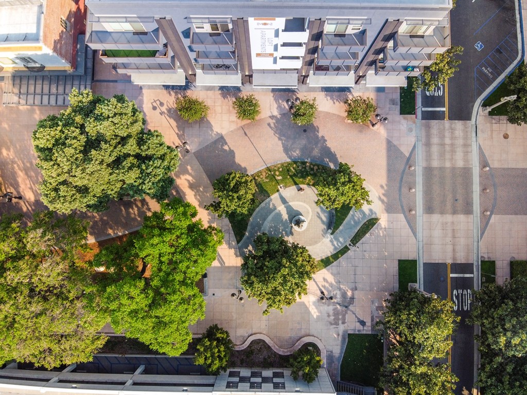 birds eye view of main and nine entry way at Main+Nine, Riverside