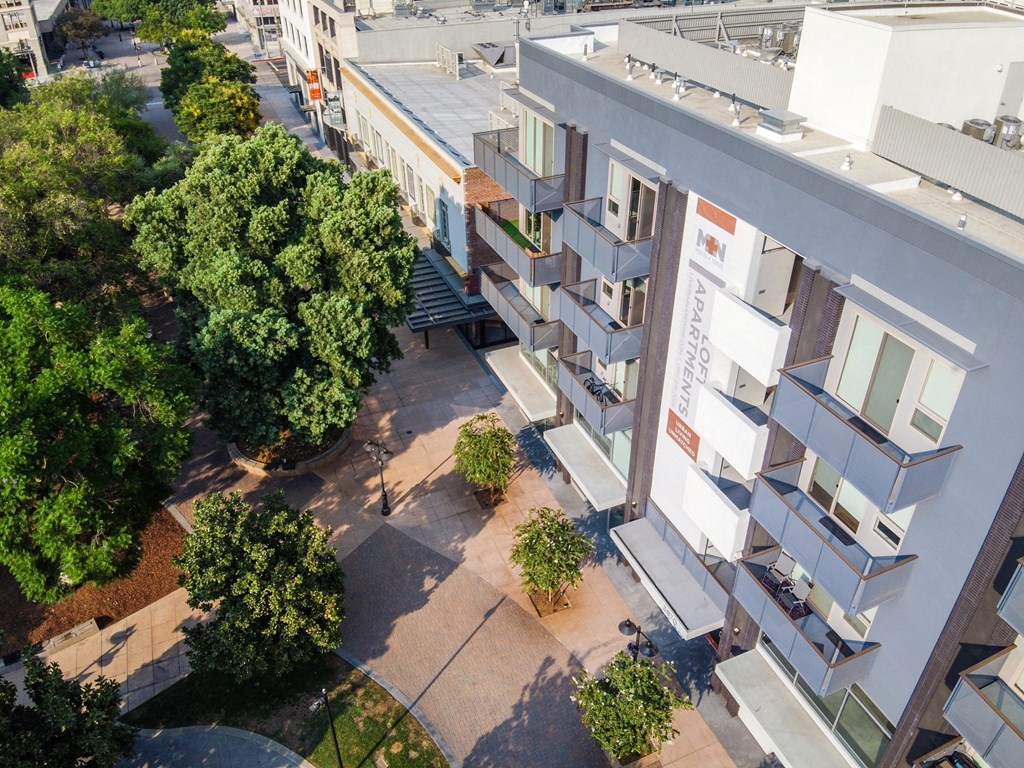 birds eye view of main and nine exterior entry way at Main+Nine, California