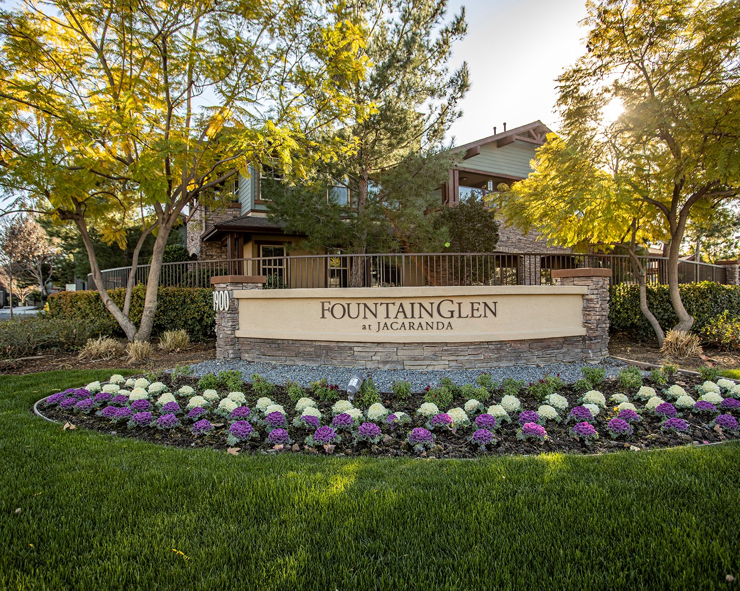 Designer Welcome Sign at 55+ FountainGlen  Jacaranda, California, 92833