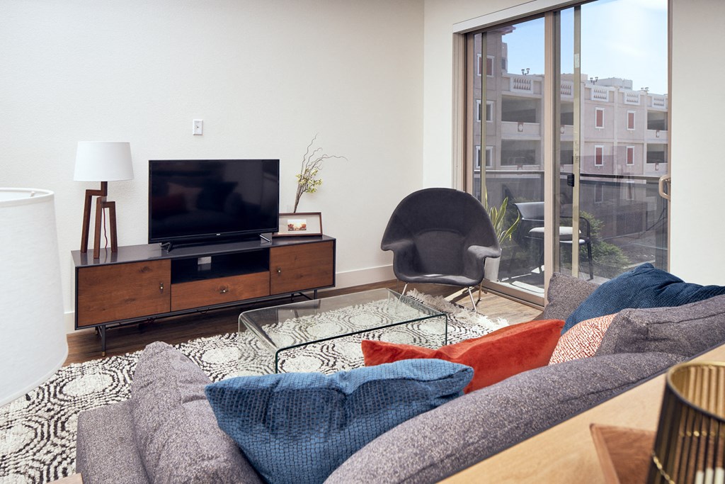 furnished living room with tv at Main+Nine, Riverside, California