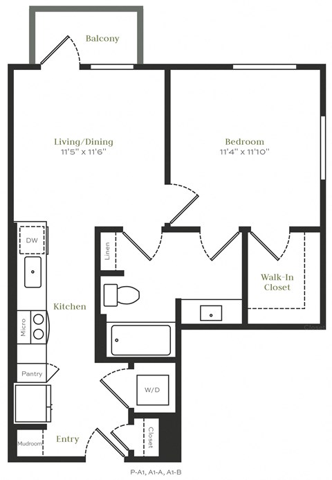 A1 - 1 bed 1 bath - 607 sqft