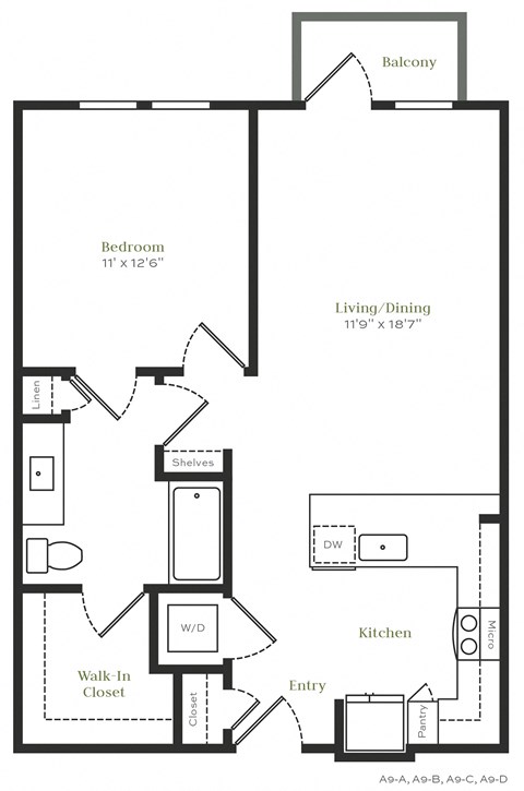 A7 - 1 bed 1 bath - 758 sqft