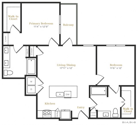 B2 - 2 bed 2 bath - 1063 sqft