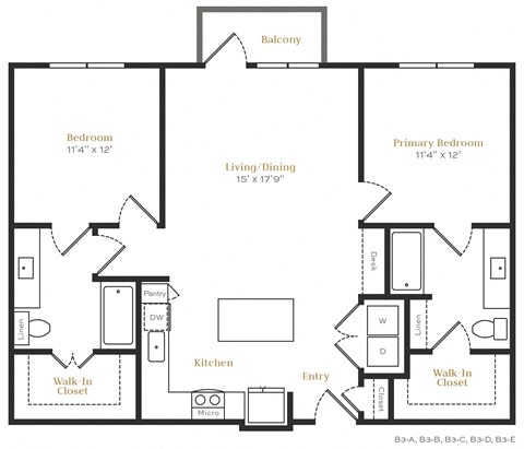 B3 - 2 bed 2 bath - 1100 sqft
