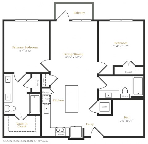 B8 - 2 bed 2 bath - 1082 sqft