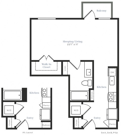 S2 - studio 1 bath - 578 sqft