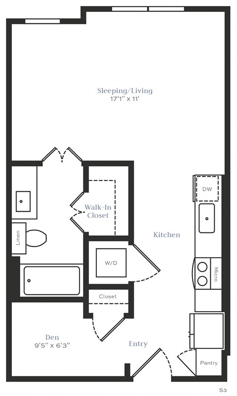 S3 - studio - 1 bath - 534 sqft