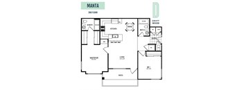 Manta 2nd Floor - 2 Bedroom 2 Bath Floor Plan Layout - 1025 Square Feet