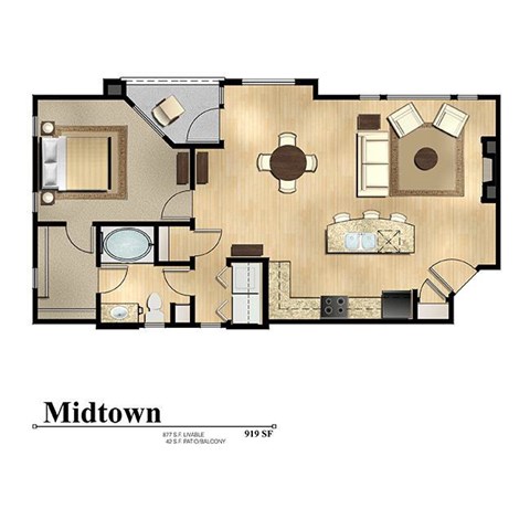 Midtown 1 bed 1 bath 877