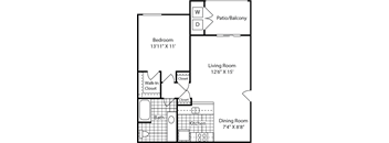 A – 1 Bedroom 1 Bath Floor Plan Layout – 670 Square Feet