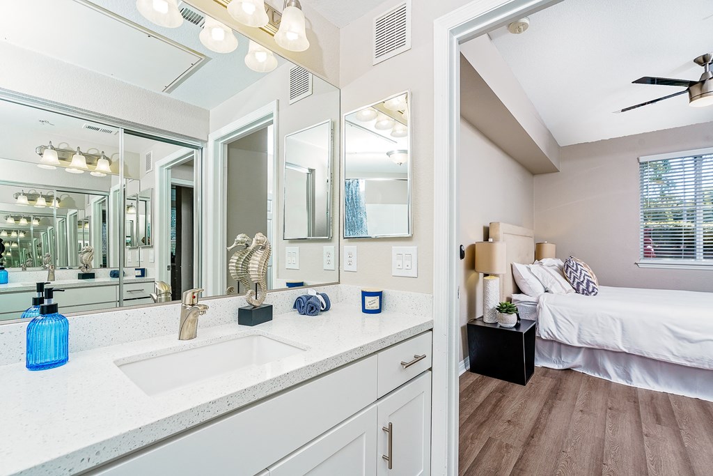 furnished bedroom and bathroom