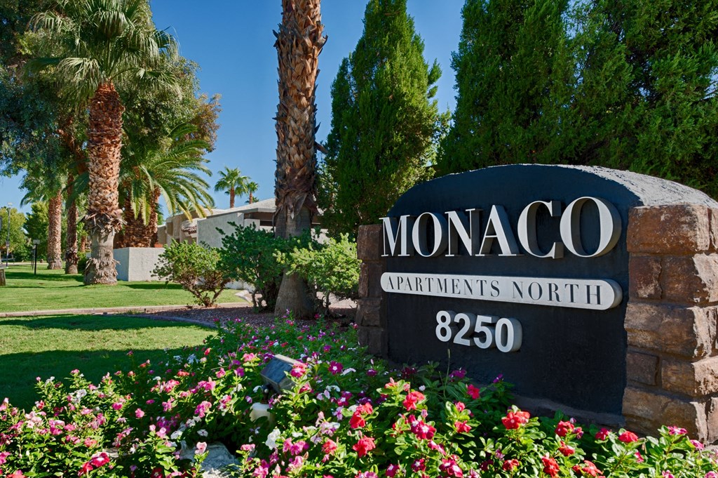 Front Entrance Sign to Apartment Complex Front Entrance Sign to Apartment Complex at Monaco at McCormick Ranch, Scottsdale