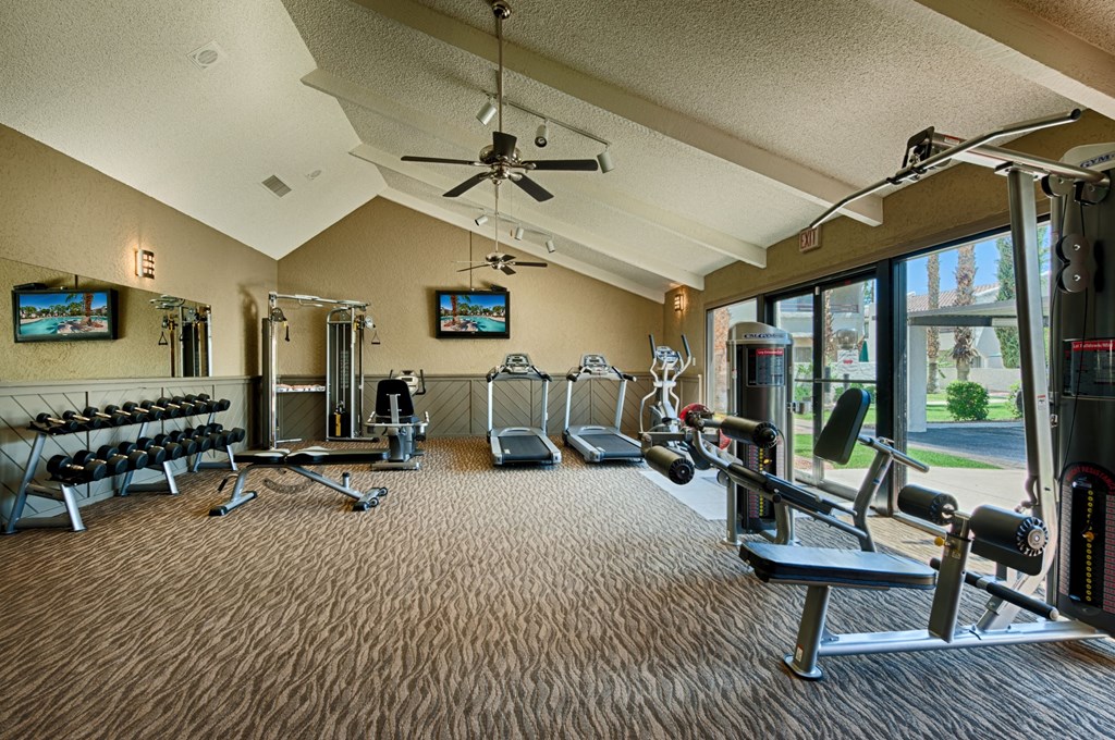 Fitness Center with Treadmills, Weights, and Bicycle at Monaco at McCormick Ranch, Scottsdale, Arizona