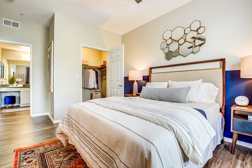 Bedroom with closet and bathroom