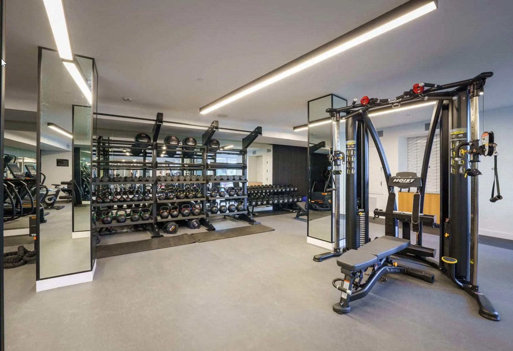 Gym with weights and a weight machine