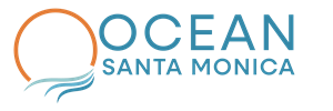 The image features the text "OCEAN SANTA MONICA" with a graphic of a stylized wave.