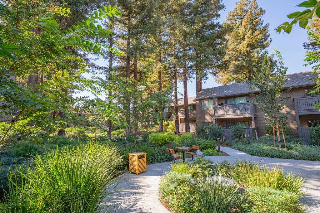 A pathway leads through a grassy area to a building.