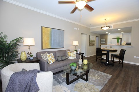 a living room with a couch and a table