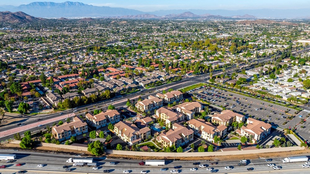 an aerial view of the city