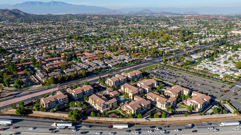 an aerial view of the city
