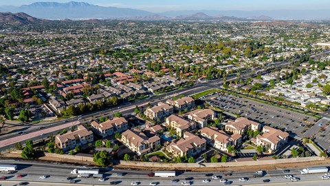 an aerial view of the city
